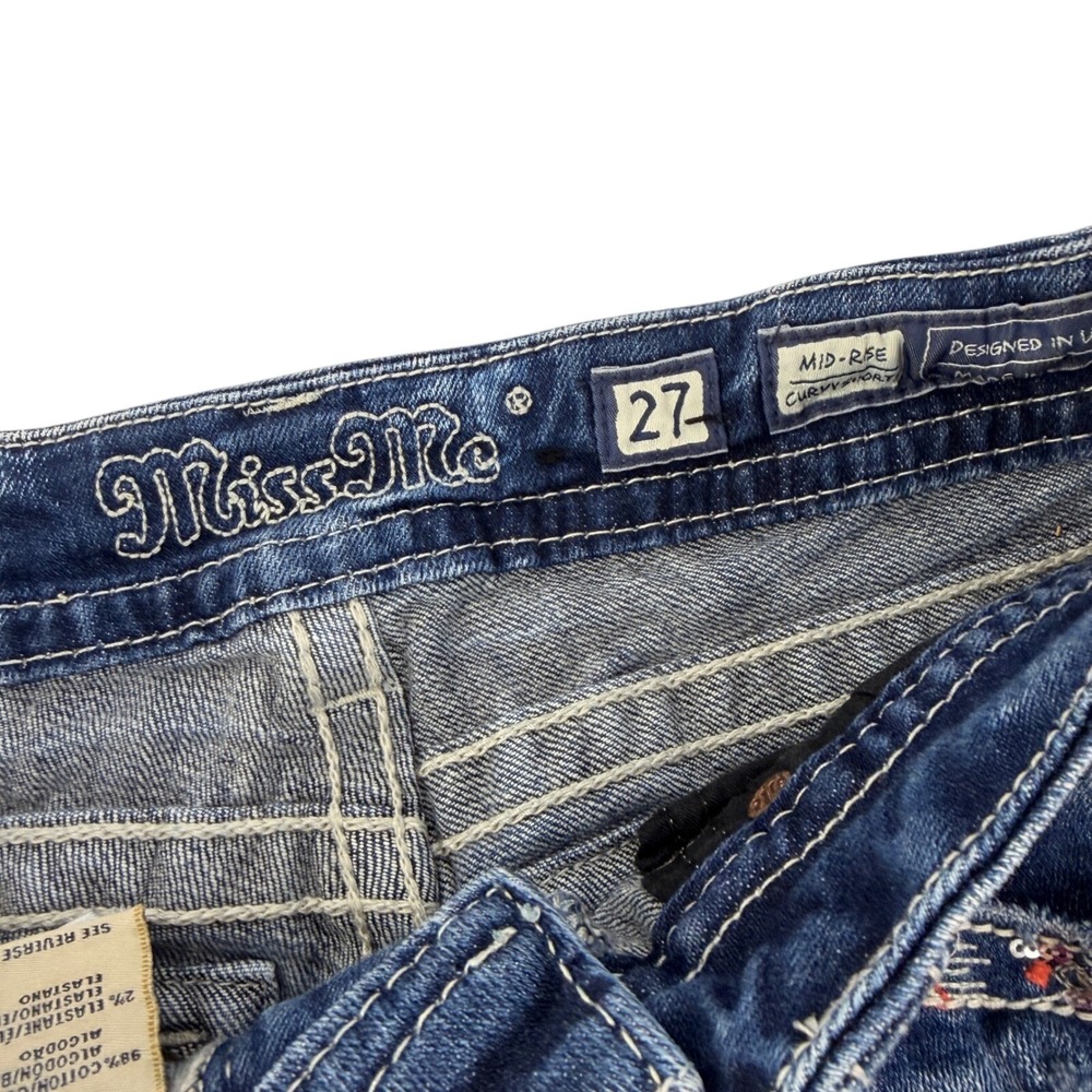 Miss Me Jean Shorts Womens 27 Blue Excellent Distressed Sequin Curvy Mid Rise - Picture 2 of 9